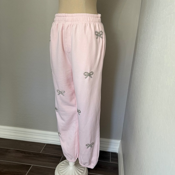 LoveShackFancy Lillia Embellished Ribbon Sweatpants in Icicle Pink Size Medium - Picture 7 of 9